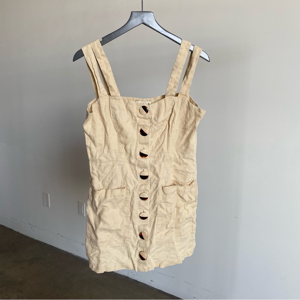 Nicholas Beige Button Front Double Strap Linen Mi… - image 2